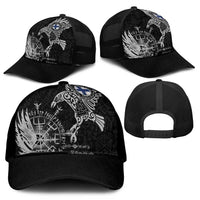 Finland Viking Ravens Mesh Trucker Cap Vegvisir Runes Pattern - Wonder Print Shop