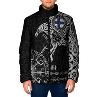 Finland Viking Ravens Padded Jacket Vegvisir Runes Pattern - Wonder Print Shop