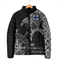 Finland Viking Ravens Padded Jacket Vegvisir Runes Pattern - Wonder Print Shop