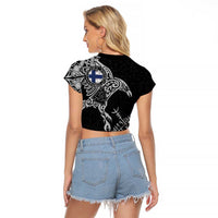 Finland Viking Ravens Raglan Cropped T Shirt Vegvisir Runes Pattern - Wonder Print Shop