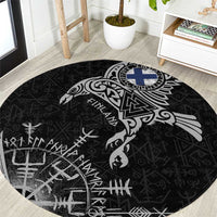 Finland Viking Ravens Round Carpet Vegvisir Runes Pattern - Wonder Print Shop
