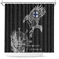 Finland Viking Ravens Shower Curtain Vegvisir Runes Pattern - Wonder Print Shop