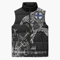 Finland Viking Ravens Sleeveless Puffer Jacket Vegvisir Runes Pattern - Wonder Print Shop