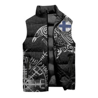 Finland Viking Ravens Sleeveless Puffer Jacket Vegvisir Runes Pattern - Wonder Print Shop