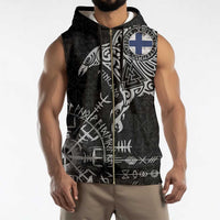 Finland Viking Ravens Sleeveless Zip Hoodie Vegvisir Runes Pattern - Wonder Print Shop