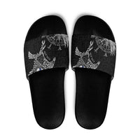 Finland Viking Ravens Slide Sandals Vegvisir Runes Pattern - Wonder Print Shop