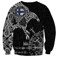 Finland Viking Ravens Sweatshirt Vegvisir Runes Pattern - Wonder Print Shop