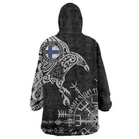 Finland Viking Ravens Wearable Blanket Hoodie Vegvisir Runes Pattern - Wonder Print Shop