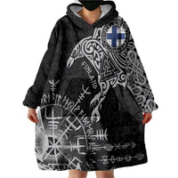 Finland Viking Ravens Wearable Blanket Hoodie Vegvisir Runes Pattern - Wonder Print Shop