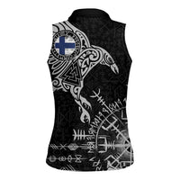 Finland Viking Ravens Women Sleeveless Polo Shirt Vegvisir Runes Pattern - Wonder Print Shop