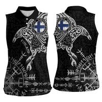 Finland Viking Ravens Women Sleeveless Polo Shirt Vegvisir Runes Pattern - Wonder Print Shop