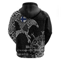 Finland Viking Ravens Zip Hoodie Vegvisir Runes Pattern - Wonder Print Shop