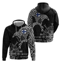 Finland Viking Ravens Zip Hoodie Vegvisir Runes Pattern - Wonder Print Shop