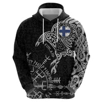 Finland Viking Ravens Zip Hoodie Vegvisir Runes Pattern - Wonder Print Shop
