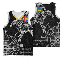 Aland Viking Ravens Basketball Jersey Vegvisir Runes Pattern - Wonder Print Shop