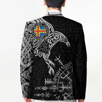 Aland Viking Ravens Blazer Vegvisir Runes Pattern - Wonder Print Shop