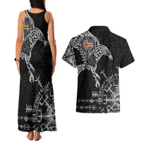 Aland Viking Ravens Couples Matching Tank Maxi Dress and Hawaiian Shirt Vegvisir Runes Pattern - Wonder Print Shop