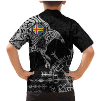Aland Viking Ravens Family Matching Mermaid Dress and Hawaiian Shirt Vegvisir Runes Pattern - Wonder Print Shop