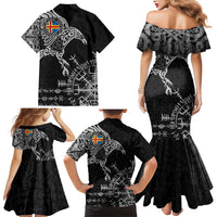 Aland Viking Ravens Family Matching Mermaid Dress and Hawaiian Shirt Vegvisir Runes Pattern - Wonder Print Shop