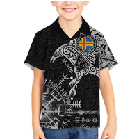 Aland Viking Ravens Family Matching Mermaid Dress and Hawaiian Shirt Vegvisir Runes Pattern - Wonder Print Shop