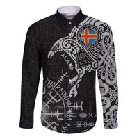 Aland Viking Ravens Family Matching Off The Shoulder Long Sleeve Dress and Hawaiian Shirt Vegvisir Runes Pattern - Wonder Print Shop
