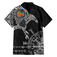 Aland Viking Ravens Family Matching Short Sleeve Bodycon Dress and Hawaiian Shirt Vegvisir Runes Pattern - Wonder Print Shop