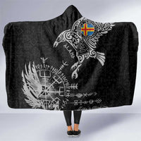 Aland Viking Ravens Hooded Blanket Vegvisir Runes Pattern - Wonder Print Shop