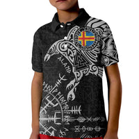Aland Viking Ravens Kid Polo Shirt Vegvisir Runes Pattern - Wonder Print Shop