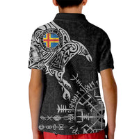 Aland Viking Ravens Kid Polo Shirt Vegvisir Runes Pattern - Wonder Print Shop