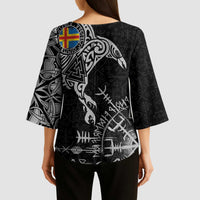 Aland Viking Ravens Kimono Sleeve Blouse Vegvisir Runes Pattern - Wonder Print Shop