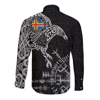 Aland Viking Ravens Long Sleeve Button Shirt Vegvisir Runes Pattern - Wonder Print Shop