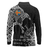 Aland Viking Ravens Long Sleeve Polo Shirt Vegvisir Runes Pattern - Wonder Print Shop