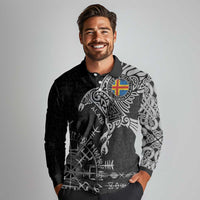 Aland Viking Ravens Long Sleeve Polo Shirt Vegvisir Runes Pattern - Wonder Print Shop