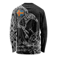 Aland Viking Ravens Long Sleeve Shirt Vegvisir Runes Pattern - Wonder Print Shop
