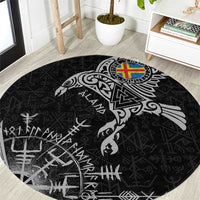 Aland Viking Ravens Round Carpet Vegvisir Runes Pattern - Wonder Print Shop