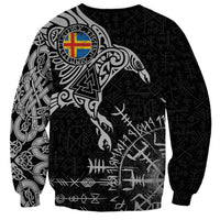 Aland Viking Ravens Sweatshirt Vegvisir Runes Pattern - Wonder Print Shop