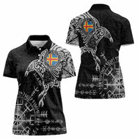 Aland Viking Ravens Women Polo Shirt Vegvisir Runes Pattern - Wonder Print Shop