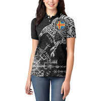 Aland Viking Ravens Women Polo Shirt Vegvisir Runes Pattern - Wonder Print Shop