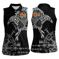 Aland Viking Ravens Women Sleeveless Polo Shirt Vegvisir Runes Pattern - Wonder Print Shop