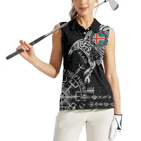 Aland Viking Ravens Women Sleeveless Polo Shirt Vegvisir Runes Pattern - Wonder Print Shop