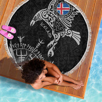 Iceland Viking Ravens Beach Blanket Vegvisir Runes Pattern - Wonder Print Shop