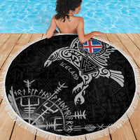 Iceland Viking Ravens Beach Blanket Vegvisir Runes Pattern - Wonder Print Shop