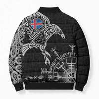 Iceland Viking Ravens Bomber Puffer Jacket Vegvisir Runes Pattern - Wonder Print Shop