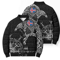 Iceland Viking Ravens Bomber Puffer Jacket Vegvisir Runes Pattern - Wonder Print Shop