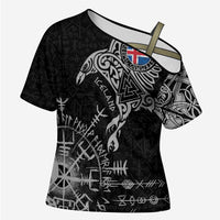 Iceland Viking Ravens Cross Shoulder Shirt Vegvisir Runes Pattern - Wonder Print Shop