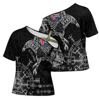 Iceland Viking Ravens Cross Shoulder Shirt Vegvisir Runes Pattern - Wonder Print Shop