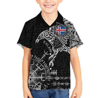 Iceland Viking Ravens Family Matching Long Sleeve Bodycon Dress and Hawaiian Shirt Vegvisir Runes Pattern - Wonder Print Shop
