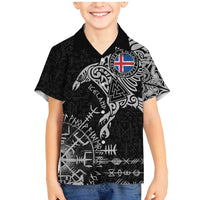 Iceland Viking Ravens Family Matching Mermaid Dress and Hawaiian Shirt Vegvisir Runes Pattern - Wonder Print Shop