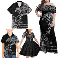 Iceland Viking Ravens Family Matching Off Shoulder Maxi Dress and Hawaiian Shirt Vegvisir Runes Pattern - Wonder Print Shop
