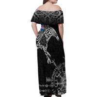 Iceland Viking Ravens Family Matching Off Shoulder Maxi Dress and Hawaiian Shirt Vegvisir Runes Pattern - Wonder Print Shop